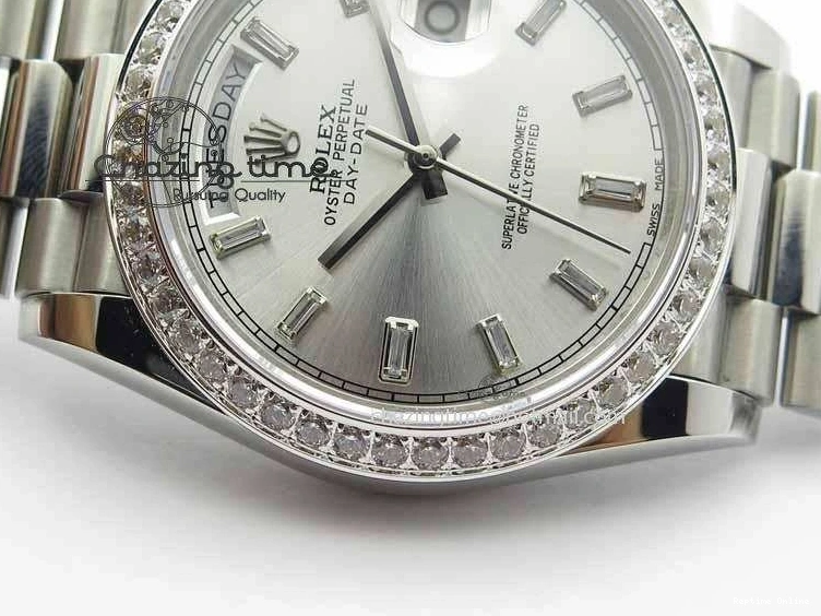 0126 TechFriendly Day Date 40mm SS BP Maker Best Edition Diamond Bezel Silver Dial On SS Bracelet ETA 3696